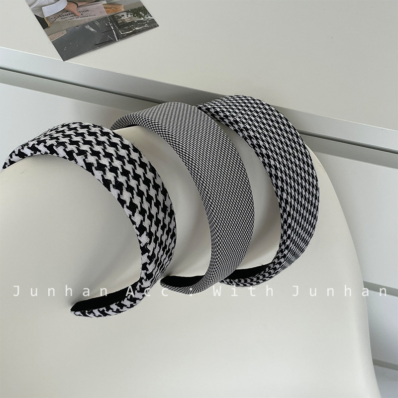 黑白千鸟格韩版INS气质宽边发箍外出压发发卡少女简约气质发饰