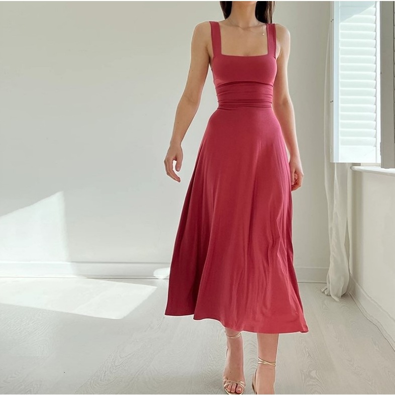 European and American Cross-Border Popular Women's Dress Amazon Summer New Women's Thick Shoulder Strap Slim Waist Dress European and American Cross-Border Popular Women's Dress Amazon Summer New Women's Thick Shoulder Strap Slim Waist Dress