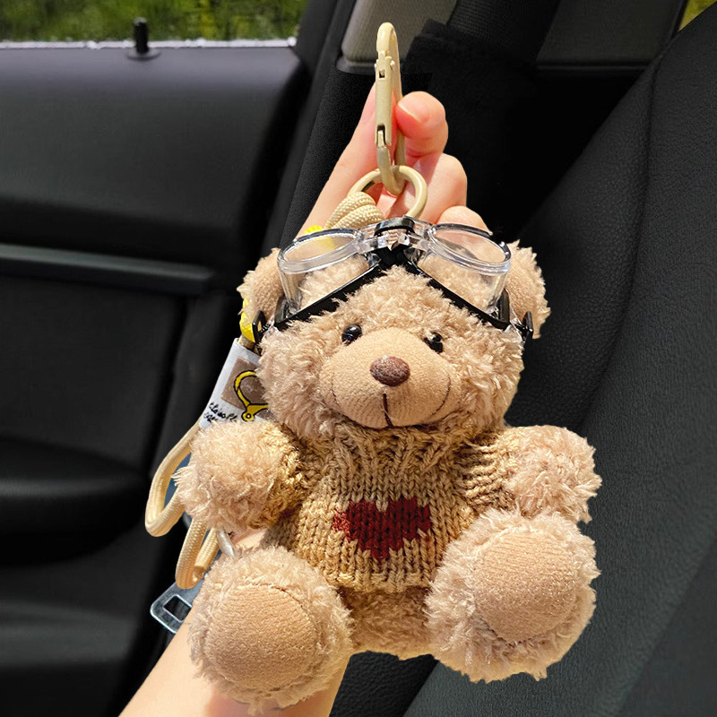 Lindo oso llavero de coche muñeca de felpa de mujer colgante de coche llavero hebilla de llave colgante de bolsa anti-pérdida