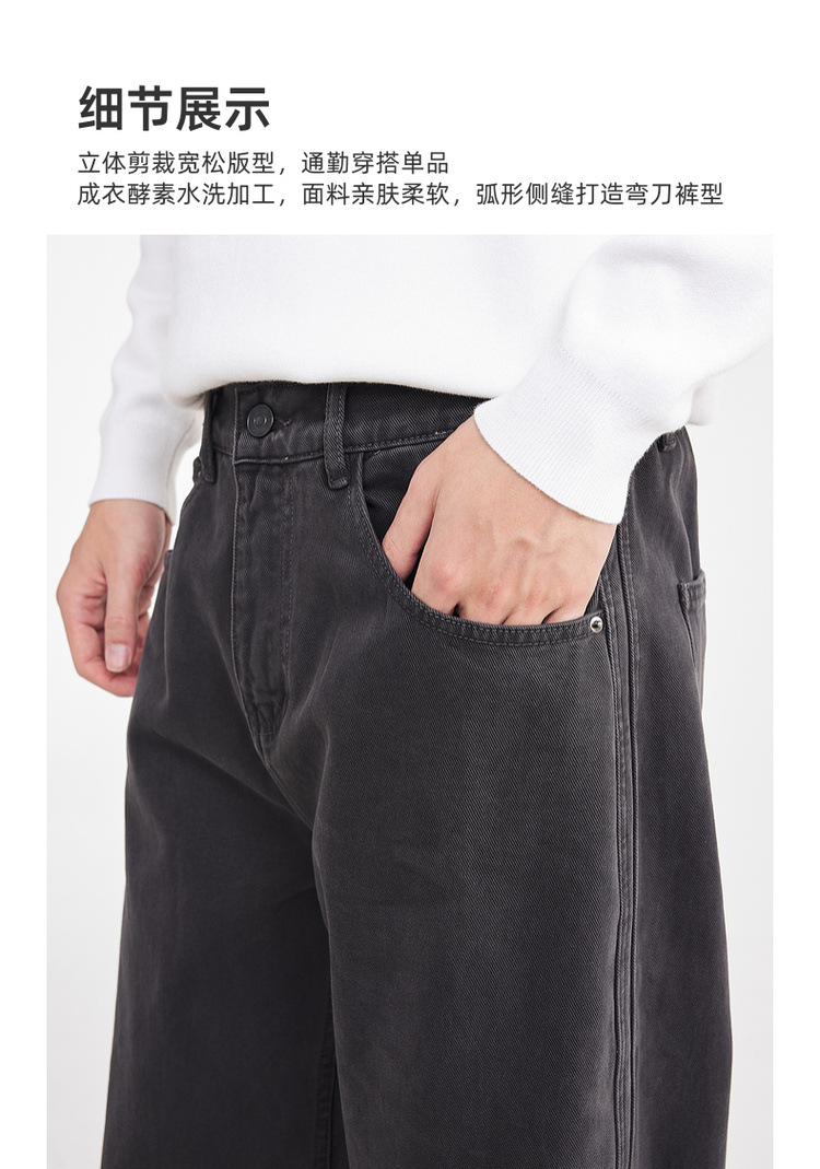 Quần jean nam ống rộng cotton phong cách Hàn Quốc — màu đen chi tiết 4