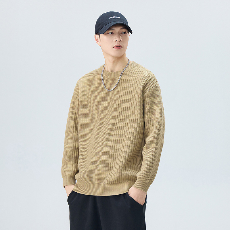 American Style Fashionable Brand Crewneck Sweater Men's 2024 Autumn and Winter New Fashionable Micro Loose Warm Sweater Long Sleeve Sweater Men's Fashionable