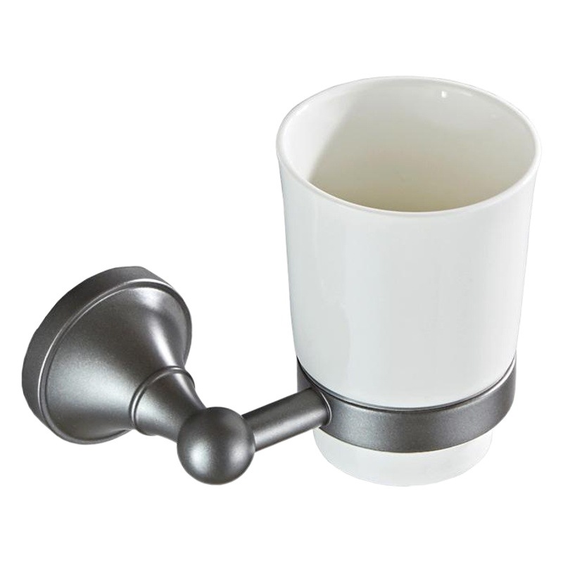 Bathroom copper material bathroom hardware pendant dark gray single cup holder bathroom ceramic mouthwash Cup can be a generation of hair