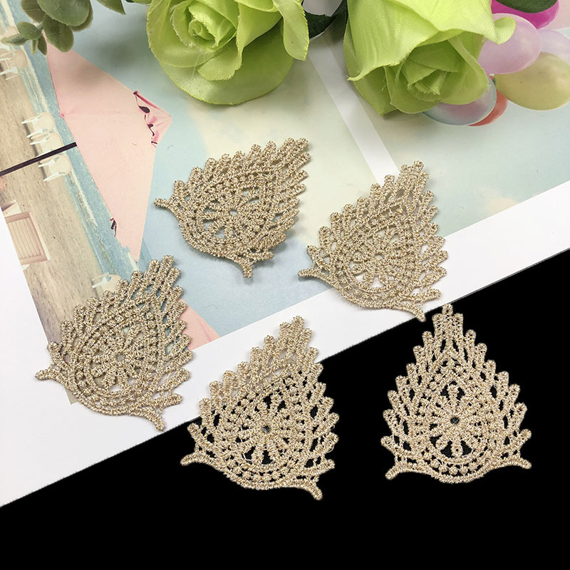 现货批发金线水溶蕾丝花片刺绣布贴 DIY时尚服装包包装饰辅料lace