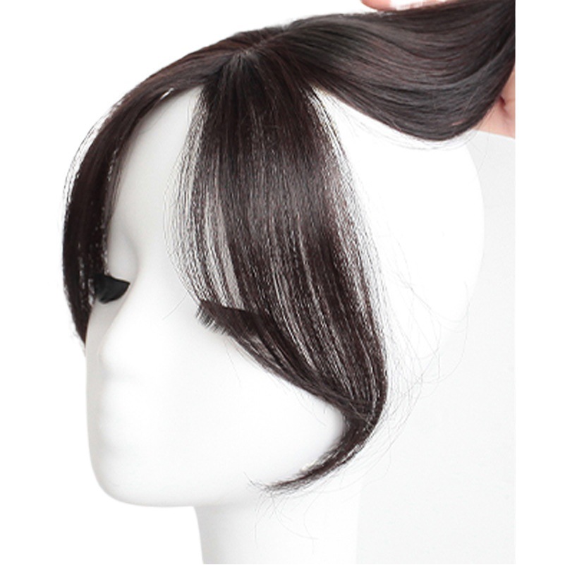 3D estilo francés Bangs peluca pieza pelo artificial seda ocho palabras parche de pelo bloque de pelo invisible reparación de la cara Bangs parche de pelo