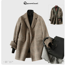 毛呢大衣ZOJ西装外套女女装新款2025好货手缝双面羊毛秋冬季格子