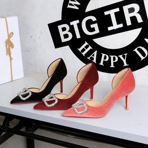 9269-AK202 European and American style high-end Xishi velvet one foot high heel silver rhinestone V-buckle decorative po
