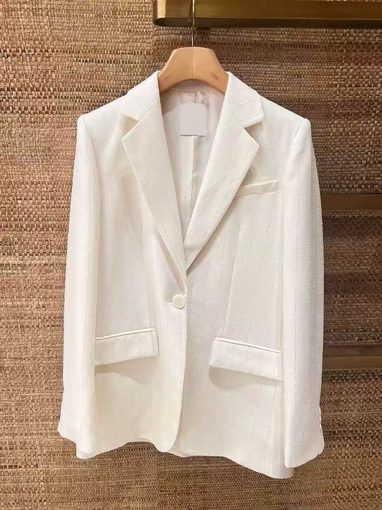 GraceChic 2025 New French Elegant Early Spring Sequin Striped Chic Blazer + Shorts Set_voghion.com