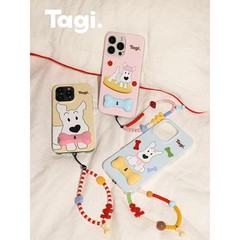 Tagi.《哈哈》开心餐桌撞色小骨头手机壳小尾巴折叠支架可爱挂绳