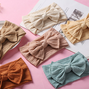 Cross-Border Export Kidsren's Hair Accessories European and American Nylon Baby Hairband Headband Baby Jacquard Wide-Brimmed Bow Headband