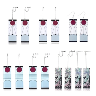 Earrings (Carbon Ji Lang) Anime Rectangle Dangle, Butterfly/Ninja Pattern, Lightweight, Multi-fit
