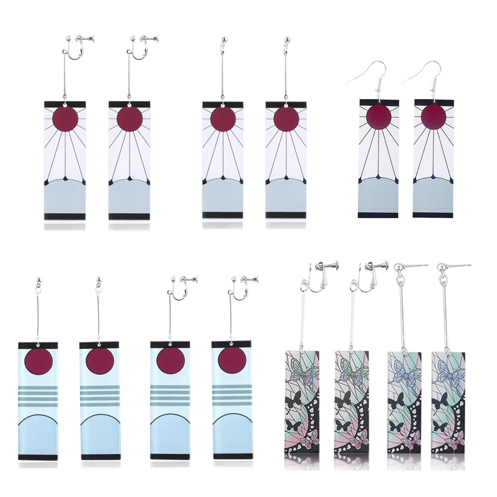 Earrings (Carbon Ji Lang) Anime Rectangle Dangle, Butterfly/Ninja Pattern, Lightweight, Multi-fit