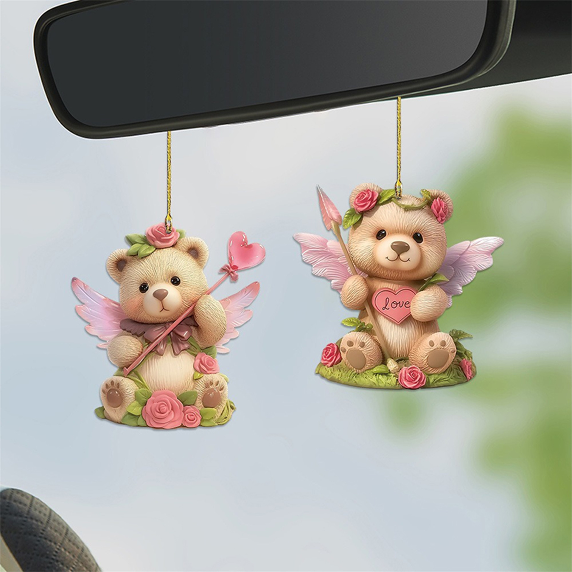 2D pequeños regalos para el día de San Valentín adornos adorables osos ángel decoración de árbol de Navidad colgante de automóvil llavero image 4