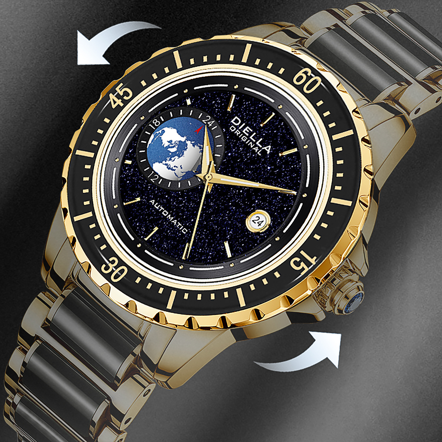 Aidiya Watch Men's Mechanical Watch Fully Automatic Casual Jade Stone Waterproof Luminous Gold Watch Luxury Fashion