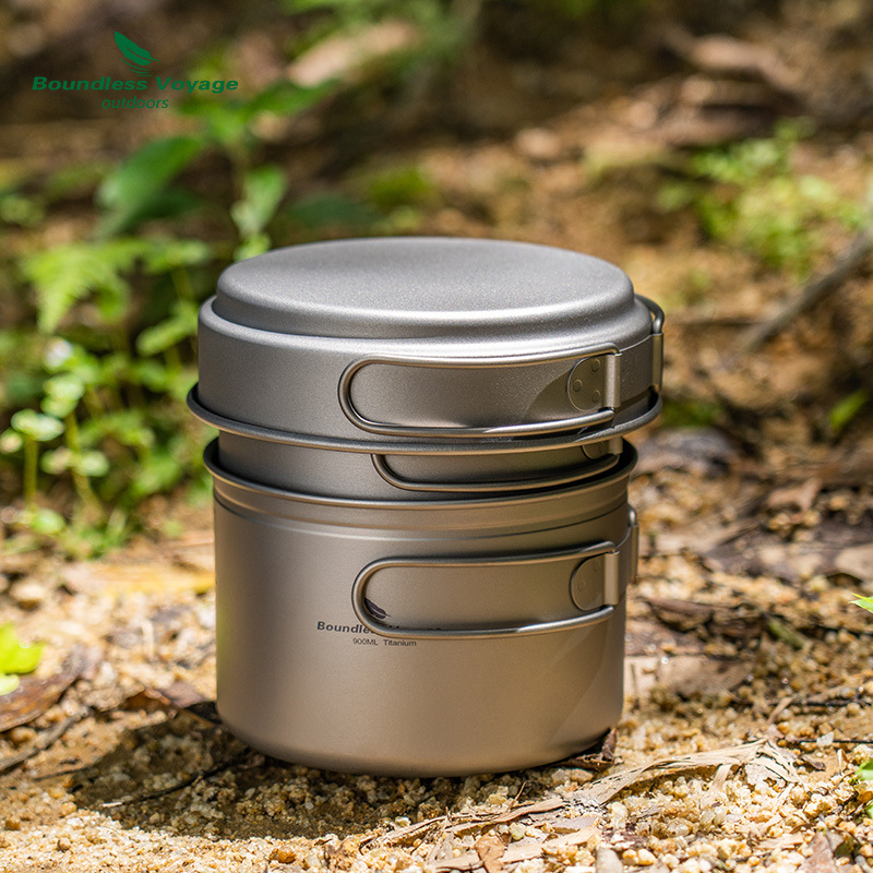 Biwei Pure Titanium Set Pot Outdoor Titanium Pot Camping Portable Lunch Box Titanium Plate Wok Folding Handle Fried Egg Noodles Pot