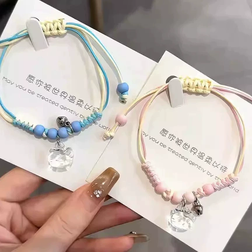 Мультяшный Hello Kitty плетеный браслет женский продвинутый сладкий девчушка ветер розовый ручная ручная веревка подарок