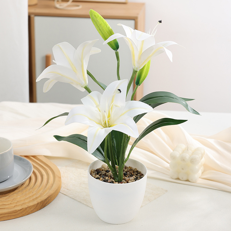 外贸3D大头百合花三头仿真百合家居落地假花装饰婚礼花艺盆栽摆件|undefined