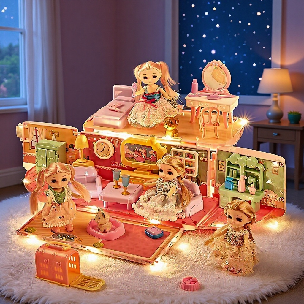 Children's playhouse furniture styles with lighting, girl's assembly house ornaments, educational toys wholesale, cross-border scene