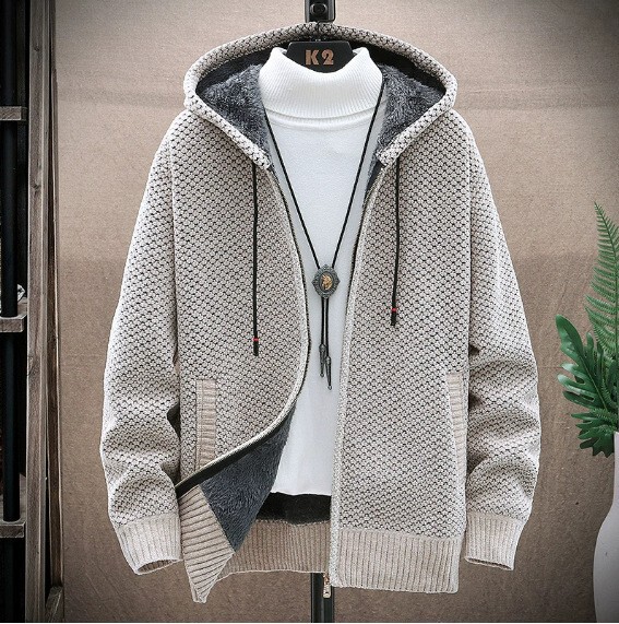 Men's Velvet Thickened Knitted Cardigan High Quality Chenille Loose Hooded Long Sleeve Casual Solid Color Sweater Jacket Men's Velvet Thickened Knitted Cardigan High Quality Chenille Loose Hooded Long Sleeve Casual Solid Color Sweater Jacket