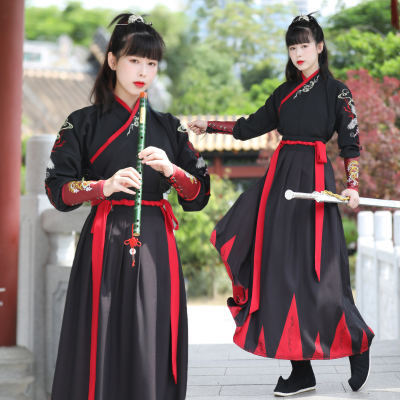 Chinese Style Song Style Black Female Xia Fan Ancient Assassin Long Sleeve Hanfu Female plus size Handsome Han Element Class suit