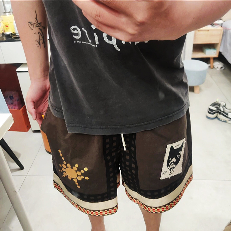 Travis Scott Cactus Jack European and American summer wolf head stitching fashion brand simple fashion men's shorts