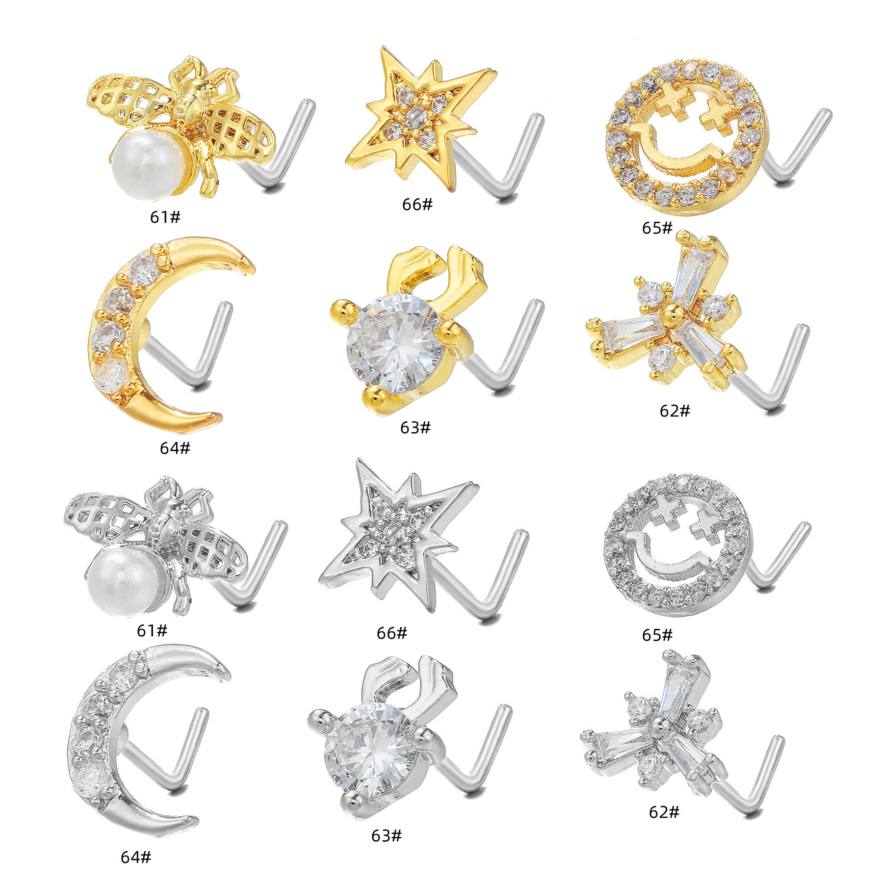 Fashion Geometric Copper Plating Rhinestones Nose studs 1 Piece