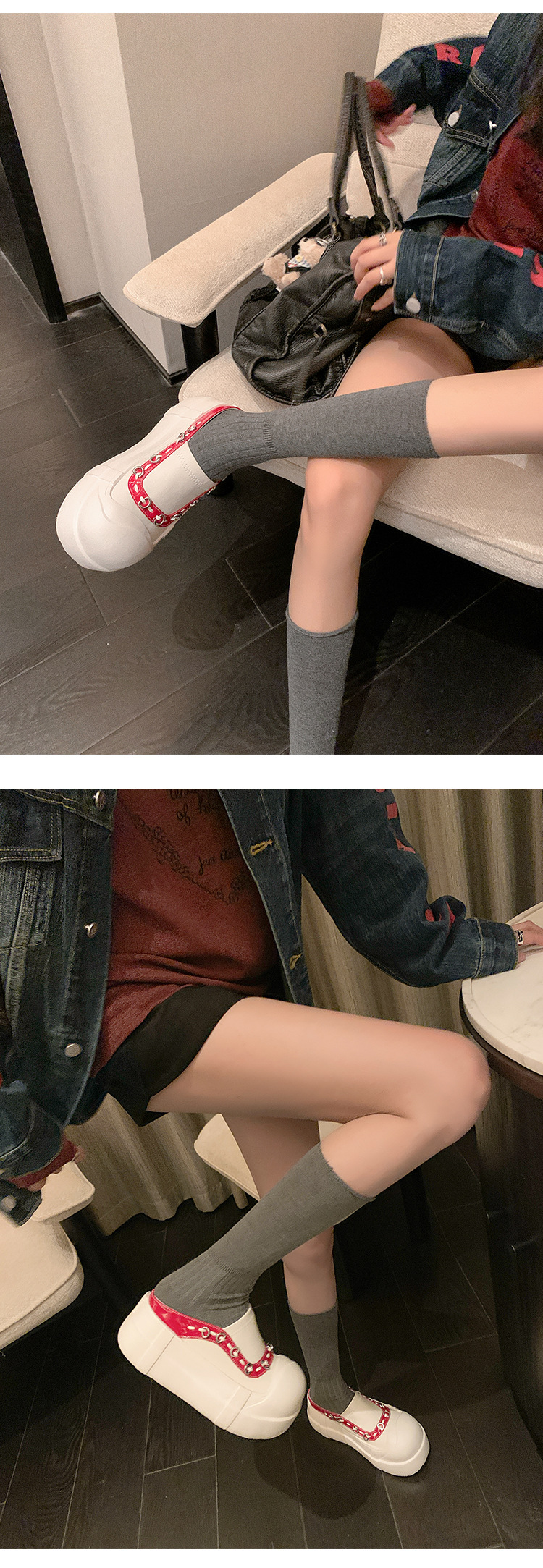Giày sneaker nữ đế dày mũi to slip-on da thật phối màu — màu đen, màu trắng chi tiết 18