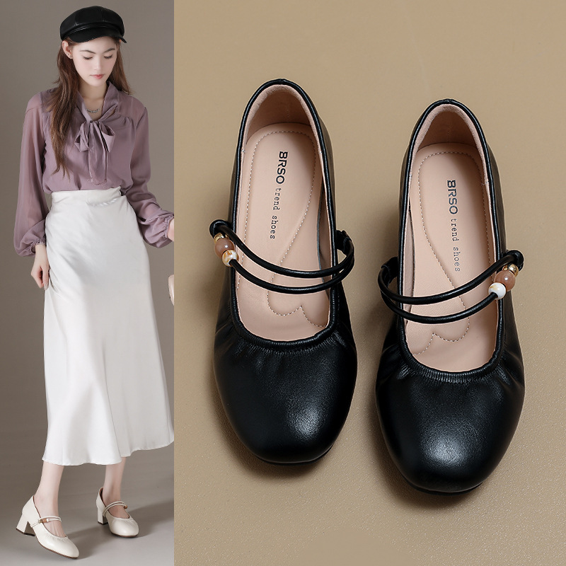 玛丽珍鞋女2025秋季皮鞋配裙子的鞋子粗跟单鞋软皮一字带高跟鞋女