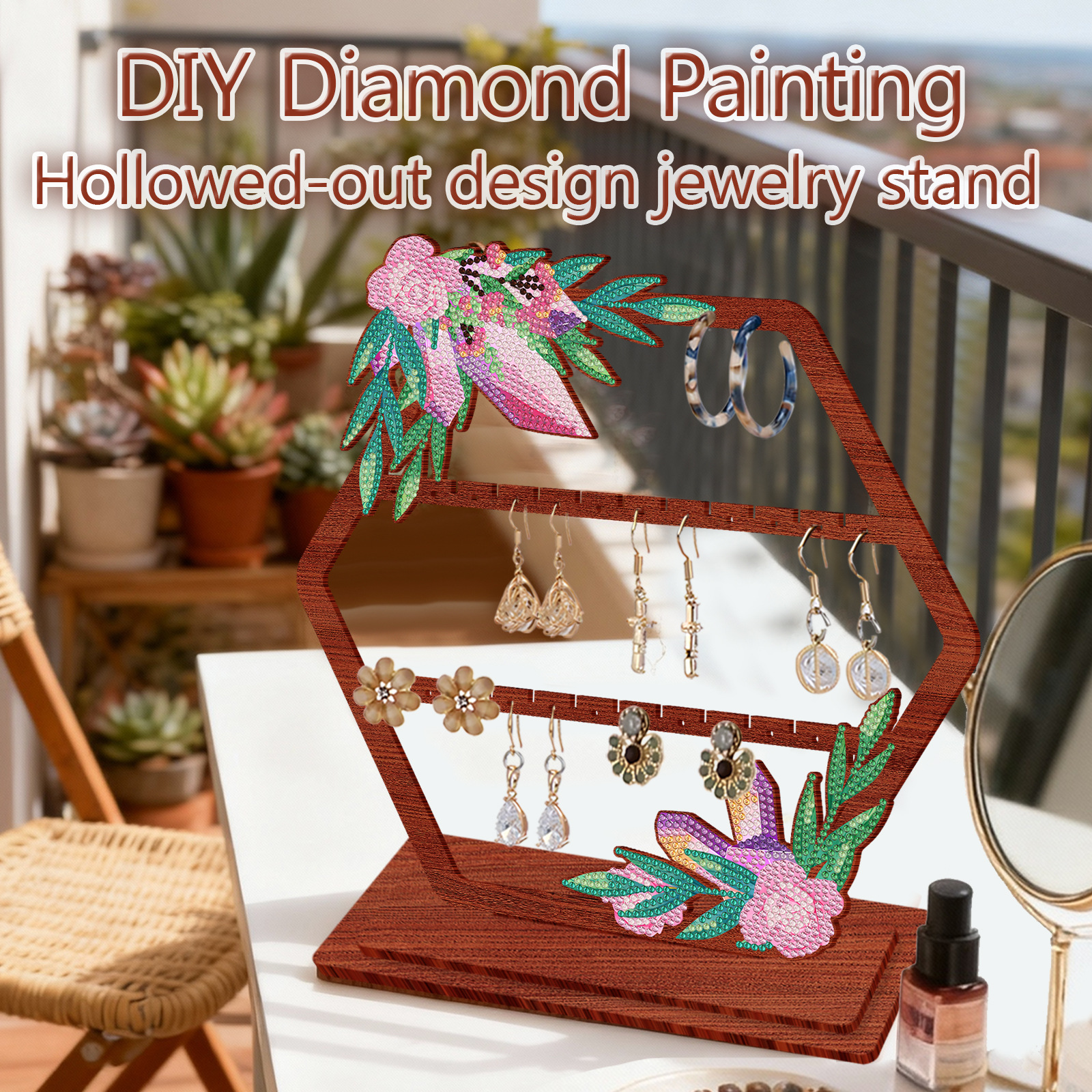 Pintura de diamantes hecha a mano DIY interiores joyerías retro exhibición de madera estante de exhibición pegatinas de diamantes al por mayor