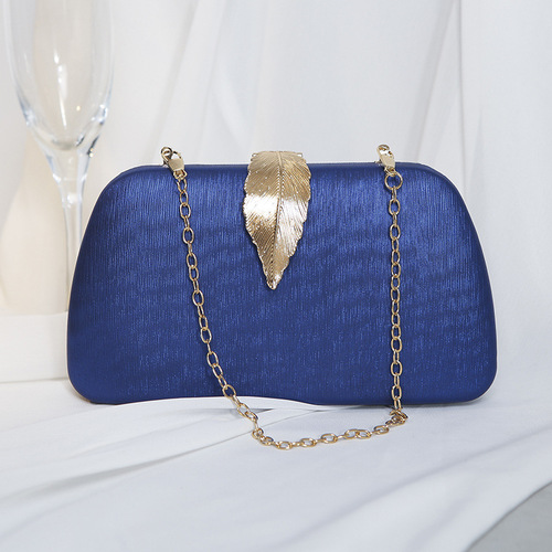 Cross-border 2024 new PU dinner bag metal leaf banquet ladies dress clutch bag chain crossbody small square bag