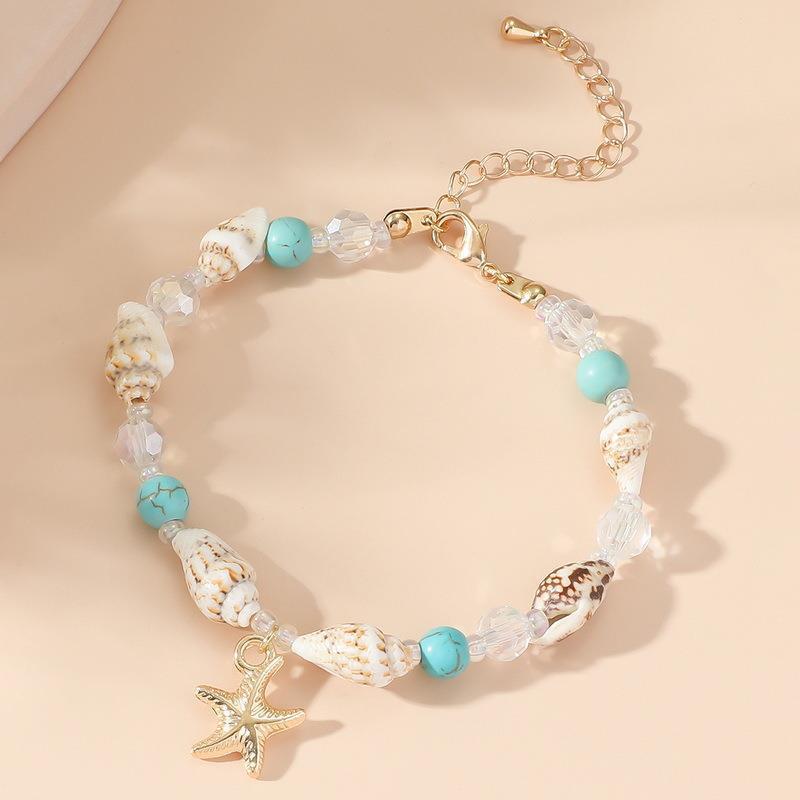 Cross-border Hot Dawn Popular Jewelry Conch Rice Bead Turquoise Bracelet Beach Starfish Pendant Shell Crystal Bead Bracelet