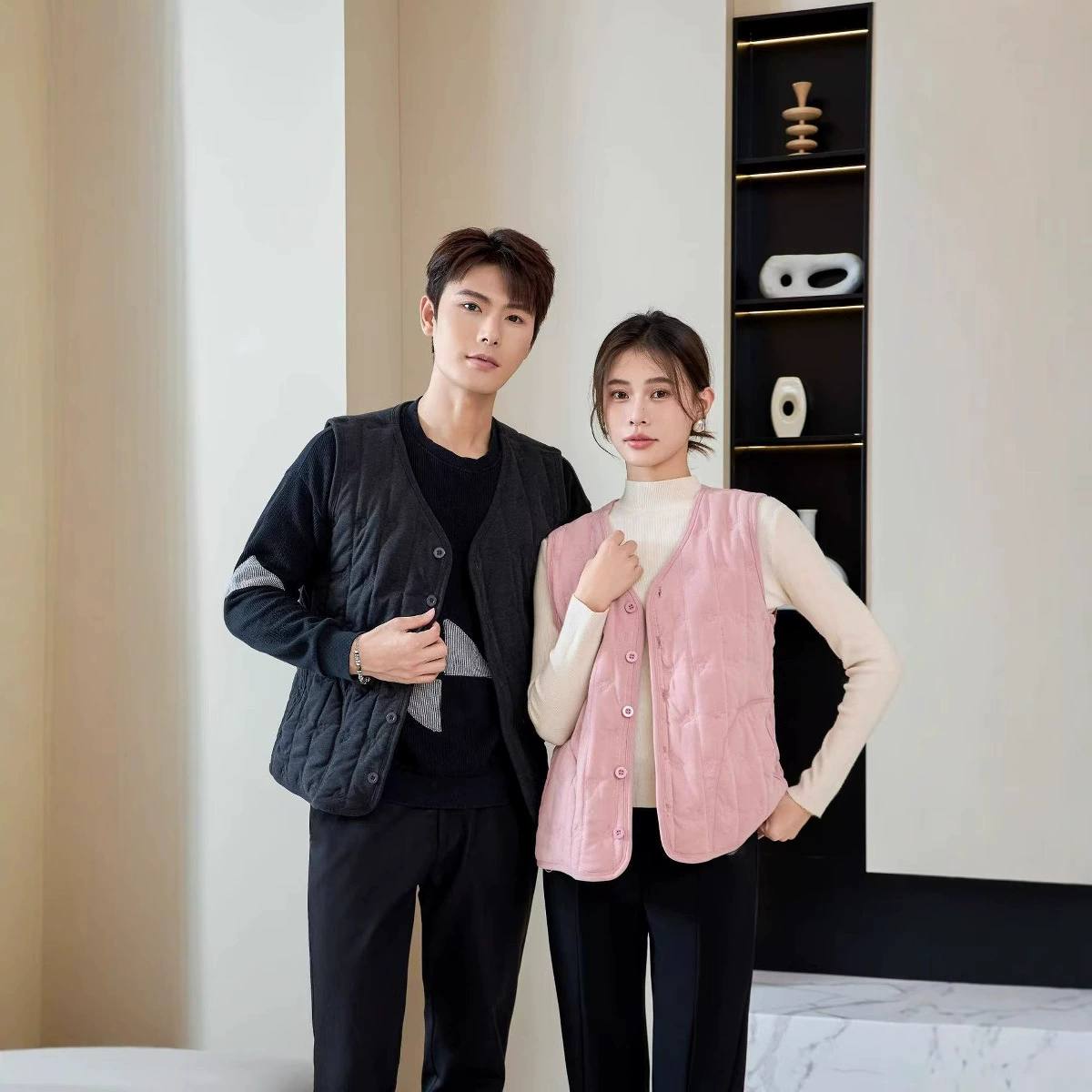 Шерстяной жилет для мужчин и женщин, на флисовой подкладке, большого размера, теплый и морозостойкий, с V-образным вырезом, из плотного хлопка, в стиле кэжуал для трансграничной торговли.