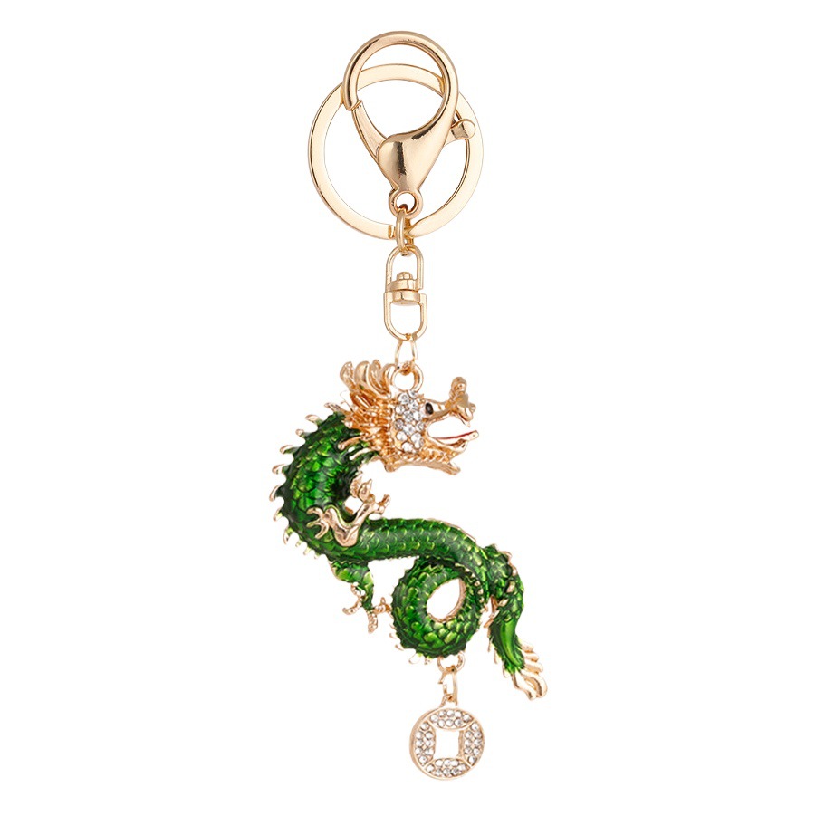 Llavero chino con diamantes, doce signos zodiacales, dragón, accesorio tridimensional