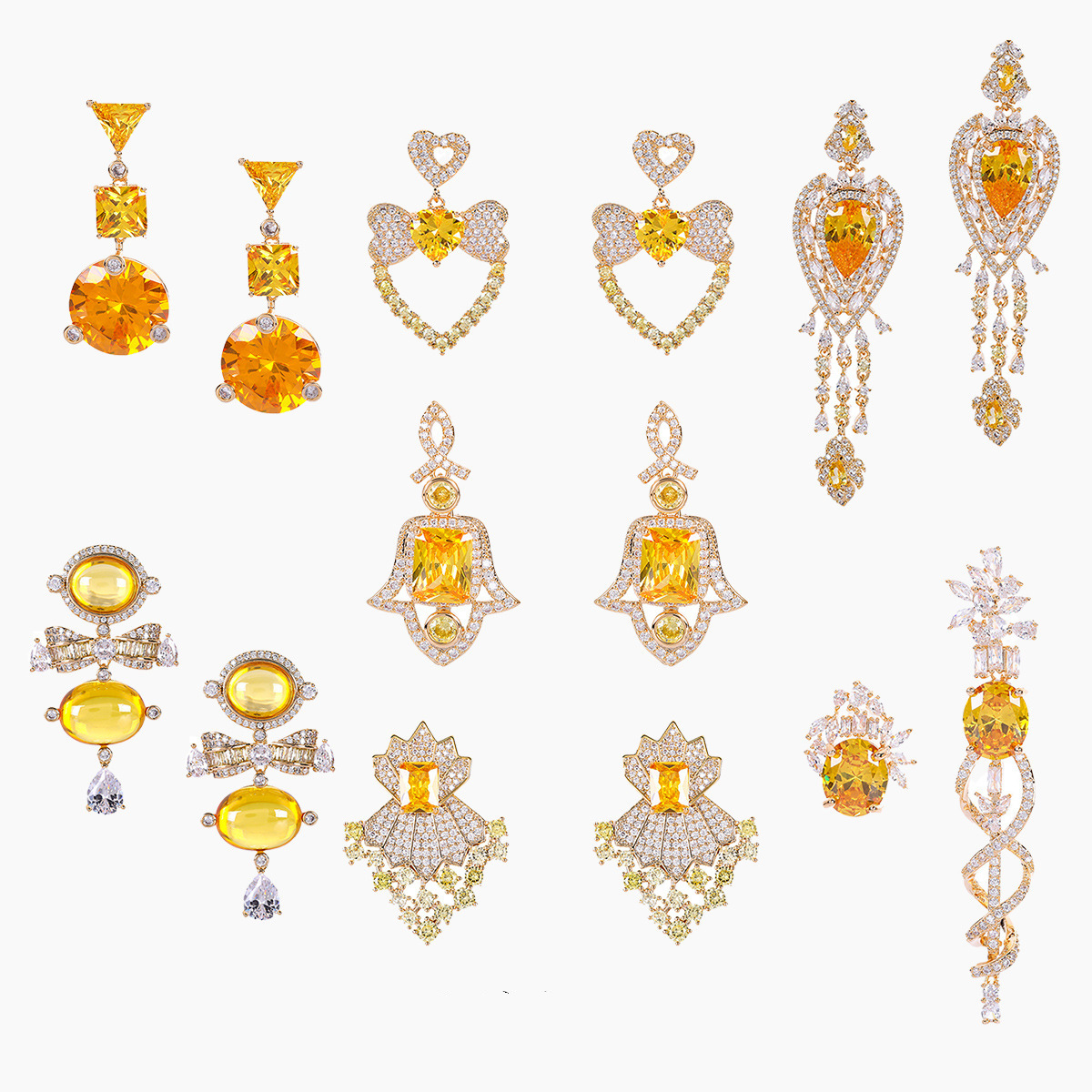 Yellow sophisticated design earrings with zircon with bow