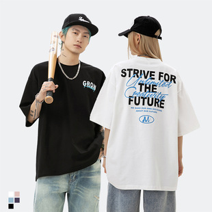 Korean Road men's national fashion cotton printed short-sleeved T-shirt men's and women's spring and summer new couple loose American high street T-shirt