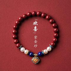 天然原鉱朱砂手串ブレスレット女性蜜蝋真珠女子学生手飾り長命錠仏珠龍年プレゼント卸売り