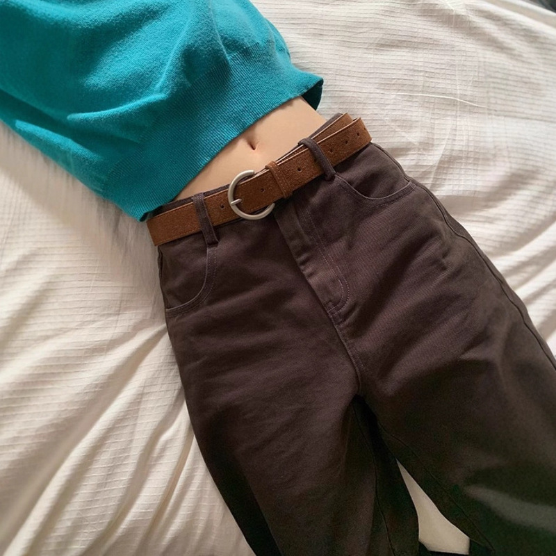 Brown Pure Cotton Straight-Leg Jeans 2025 Autumn Mid-High Waist Design Niche Gentle Slimming Casual Pants Long Pants