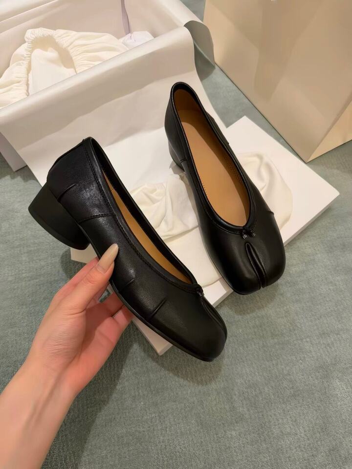 Giày Mary Jane mũi tách ngón gót vuông 3–6 cm da bò hai lớp — màu đen chi tiết 20