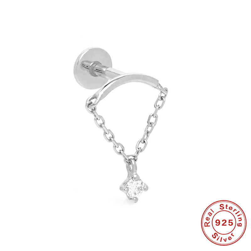 Water Droplets Pattern Unisex Gender 1 Piece 925 Sterling Silver Zircon Water Droplets Ear Studs