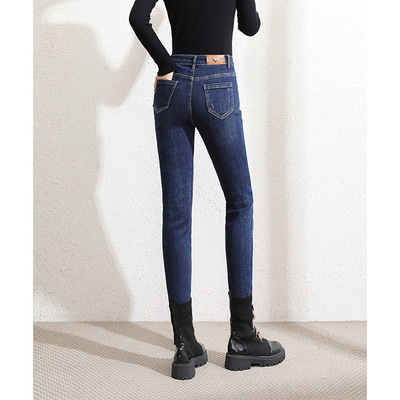 Super Navy Blue Plush Paige Jeans Tight fitting Pencil Pants 2022 new pattern spring and autumn Show thin Pencil pants