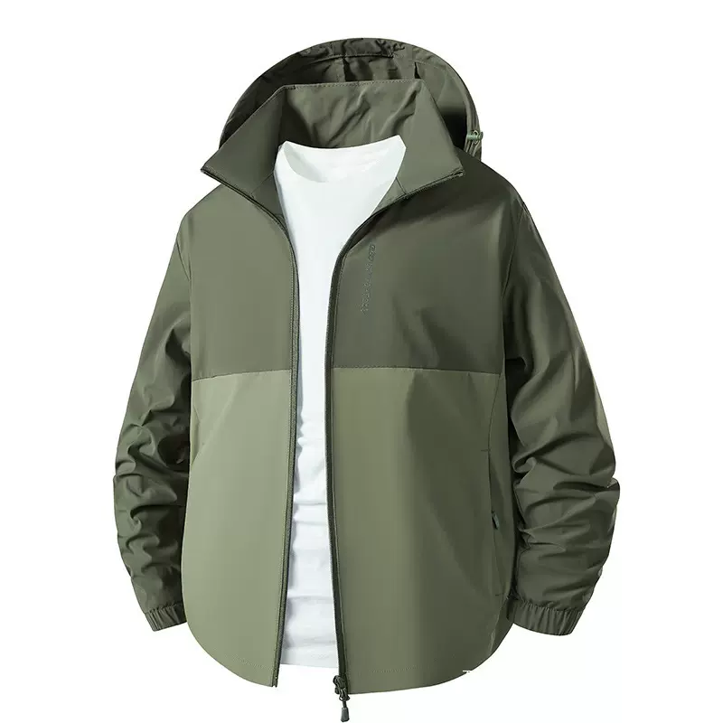 2025新款休闲夹克男70D机包复合面料 时尚拼色中青年款可拆卸帽风