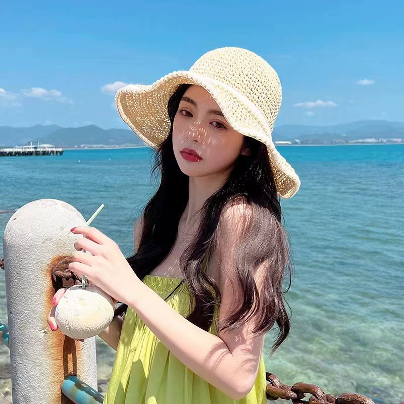 Woven summer thin beach hat solar-powered, sun protection, beach style