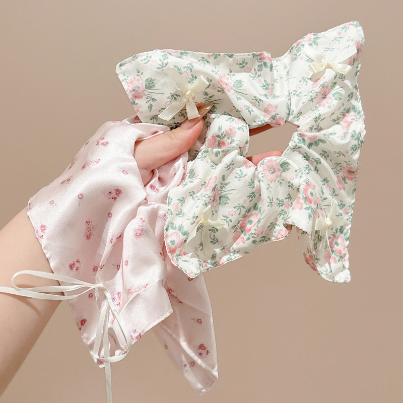 Rosa flor triturada anillo de cabello femenino de alta calidad encaje intestino anillo cuerda de cabeza bufandas de estilo pastoral banda de goma atar cuerda de cabello de cola de caballo