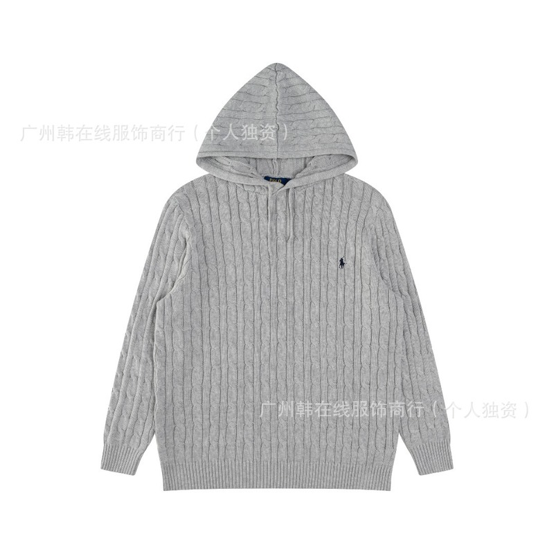 25跨境RL小马刺绣六色经典连帽麻花套头毛衣男女同款|undefined