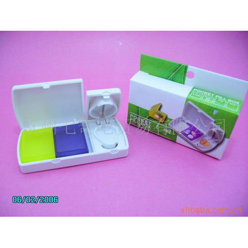 V1273 方形双彩盒带切片功能药盒 三格 医院医药礼品赠品