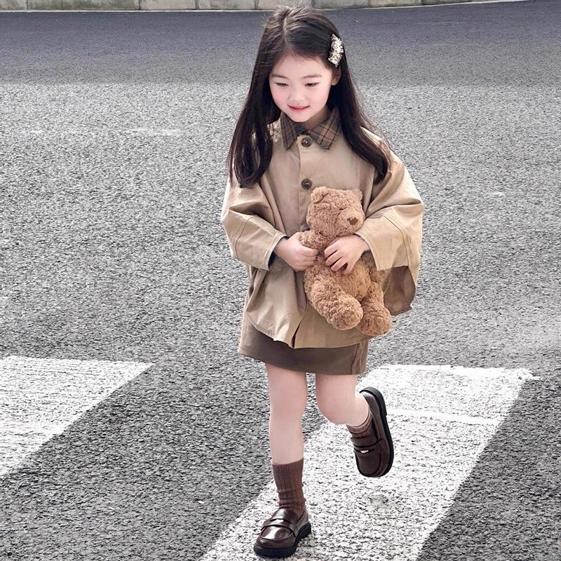 儿童装女童套装OL时尚单排扣外套加半身裙25春秋装新款跨境童装潮|undefined
