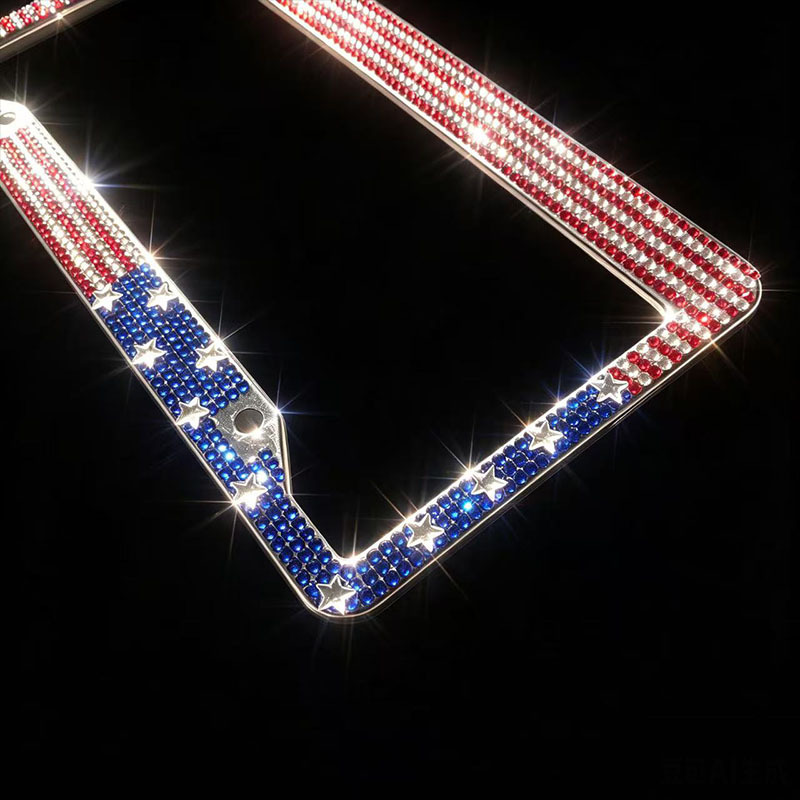 Cross-Border Amazon Diamond-Encrusted American License Plate Frame, American Flag License Plate Frame, Acrylic Diamond Glass Rhinestone License Plate Holder
