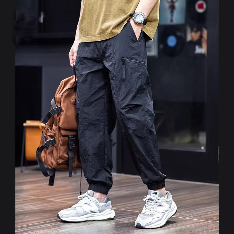 Ice Silk Cargo Pants for Men, Loose Straight-Leg, 2025 Summer Thin Casual Paratrooper Harem Cropped Pants