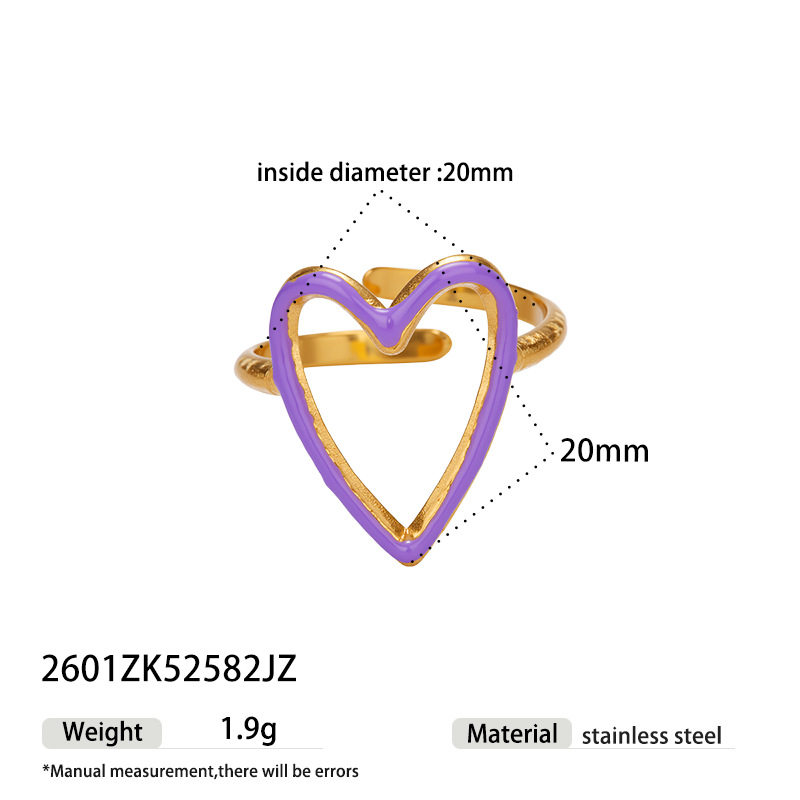 Tina Europa y los Estados Unidos transfronterizos de acero inoxidable colorido goteo de aceite amor anillo nicho ligero lujo joyería de corazón de桃 mujer al por mayor