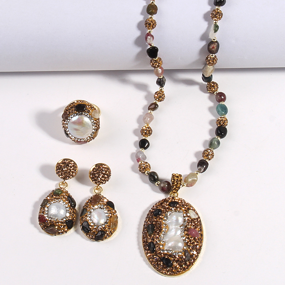 80g Weight Rhinestones Inlay Material Jewelry Set Classification Jewelry Set Quantity Holiday Occasion natural stone Material Geometric Pattern Women's Gender Inlay Design Vintage Style Style Vintage Style Geometric Natural Stone Rhinestones Jewelry Set In Bulk 10