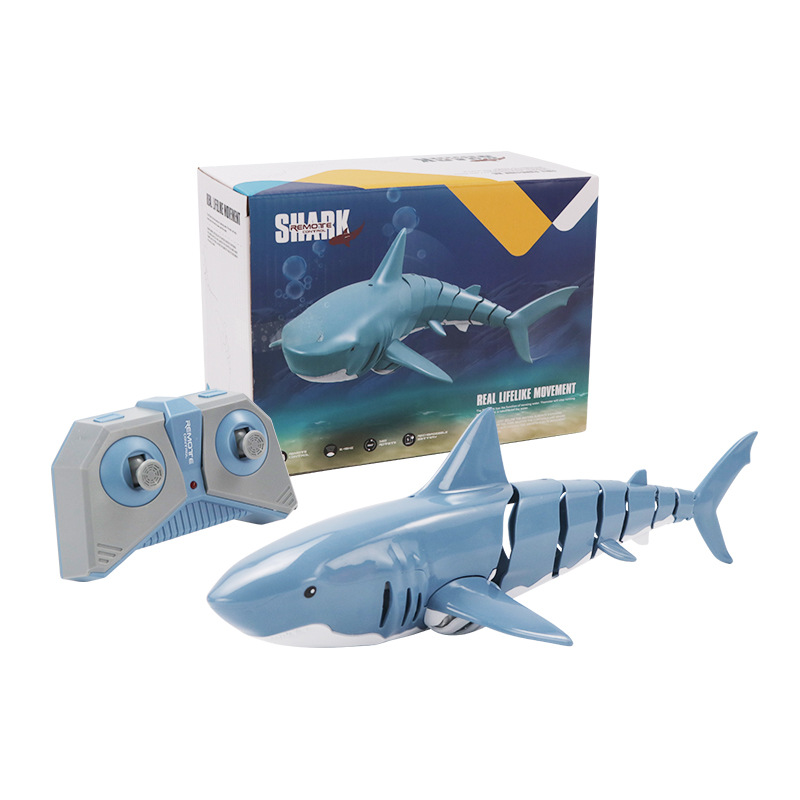 跨境爆款2.4G遥控仿真电动鲨鱼船模型摇摆鱼游泳儿童男孩新款玩具